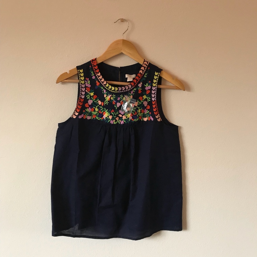 Embroidered linen tank top